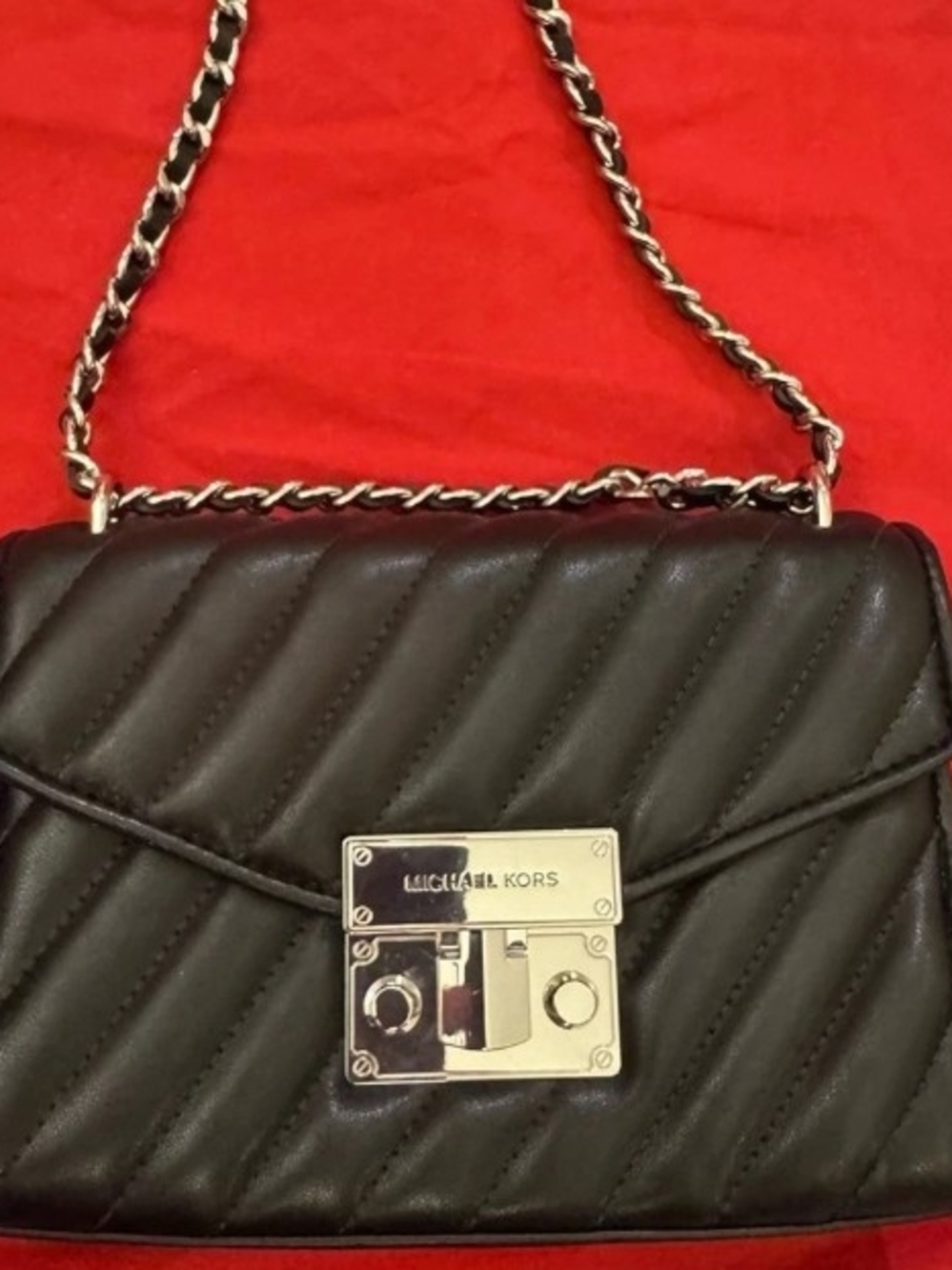 Michael Kors Black Leather Quilted Mini Shoulder Bag with Silver Hardware